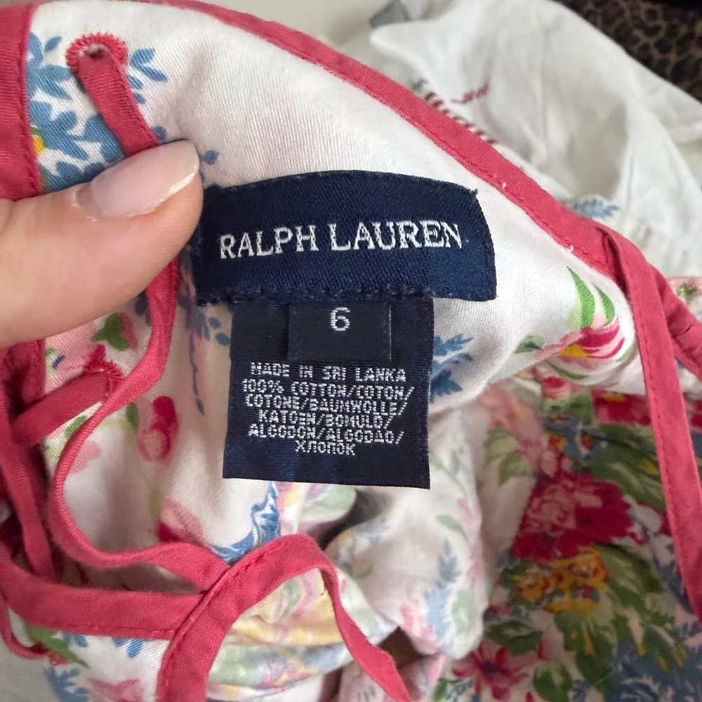 Vintage 90s Ralph Lauren Floral Print Ruffle Bodice Dress Size 6